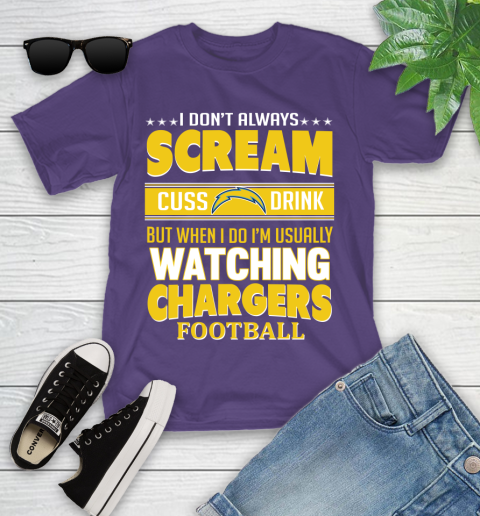 San Diego Chargers NFL Football I Scream Cuss Drink When I'm Watching My Team Youth T-Shirt 3