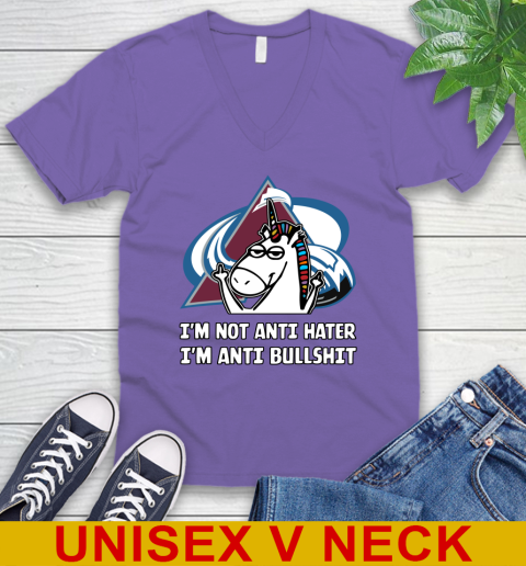 Colorado Avalanche NHL Hockey Unicorn I'm Not Anti Hater I'm Anti Bullshit V-Neck T-Shirt 9