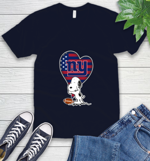 New York Giants NFL Football The Peanuts Movie Adorable Snoopy V-Neck T-Shirt 3