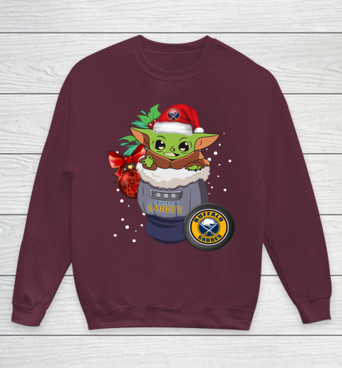 Buffalo Sabres Christmas Baby Yoda Star Wars Funny Happy NHL Youth Sweatshirt 5