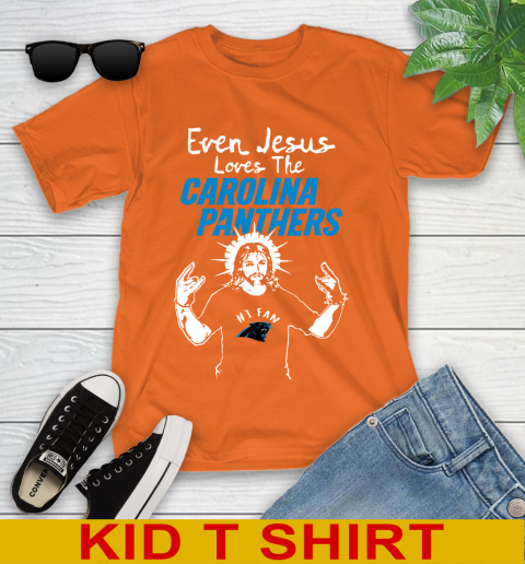 Carolina Panthers NFL Football Even Jesus Loves The Panthers Shirt Youth T-Shirt 8
