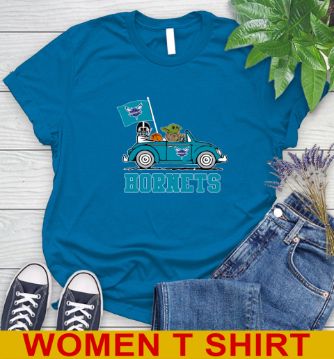 NBA Basketball Charlotte Hornets Darth Vader Baby Yoda Driving Star Wars Shirt Women's T-Shirt 7