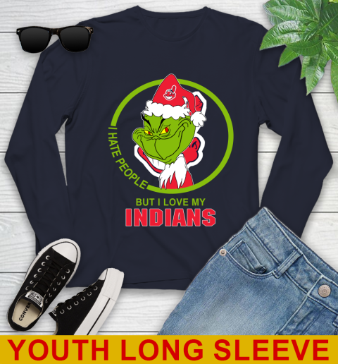 Cleveland Indians MLB Christmas Grinch I Hate People But I Love My Favorite Baseball Team Youth Long Sleeve 3
