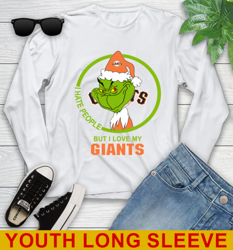 San Francisco Giants MLB Christmas Grinch I Hate People But I Love My Favorite Baseball Team Youth Long Sleeve