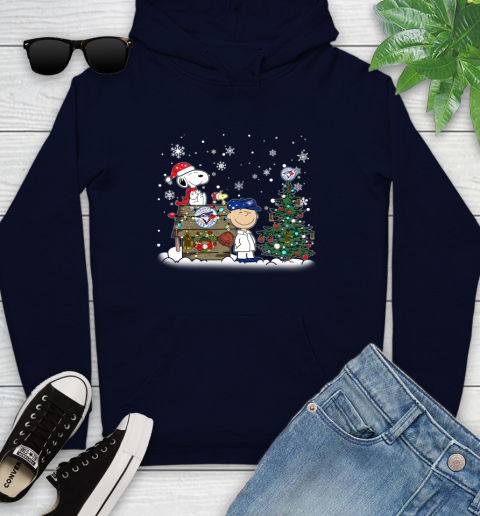 MLB Toronto Blue Jays Snoopy Charlie Brown Christmas Baseball Commissioner's Trophy Youth Hoodie 3