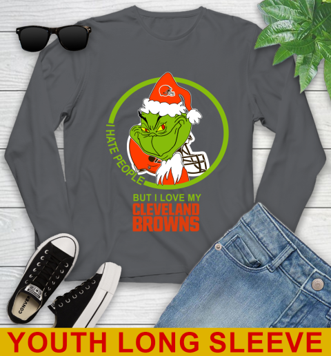 Cleveland Browns NFL Christmas Grinch I Hate People But I Love My Favorite Football Team Youth Long Sleeve 9