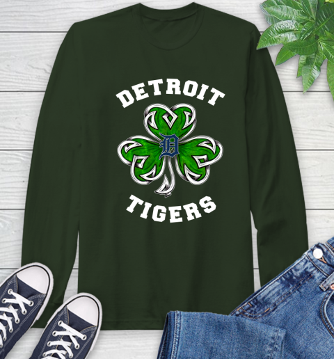 MLB Detroit Tigers Three Leaf Clover St Patrick's Day Baseball Sports Long Sleeve T-Shirt 7
