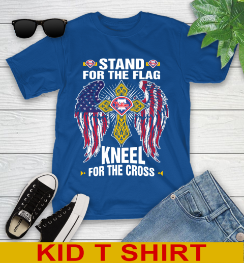 MLB Baseball Philadelphia Phillies Stand For Flag Kneel For The Cross Shirt Youth T-Shirt 10