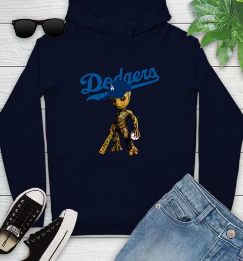 MLB Los Angeles Dodgers Groot Guardians Of The Galaxy Baseball Youth Hoodie 4