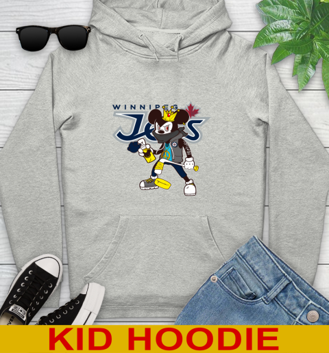Winnipeg Jets NHL Hockey Mickey Peace Sign Sports Youth Hoodie