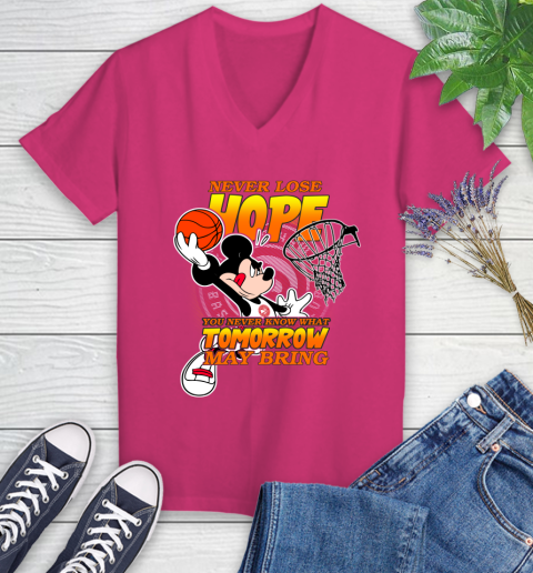 Atlanta Hawks NBA Basketball Mickey Disney Never Lose Hope Women's V-Neck T-Shirt 9