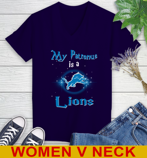 NFL Football Harry Potter My Patronus Is A Detroit Lions Women's V-Neck T-Shirt - Image 4