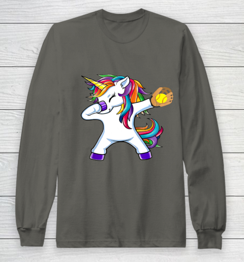 Dabbing Unicorn Softball T Shirt Funny Dab Gift Long Sleeve T-Shirt 8