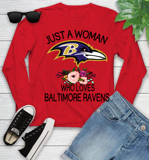 NFL Just A Woman Who Loves Baltimore Ravens Football Sports Youth Long Sleeve 8