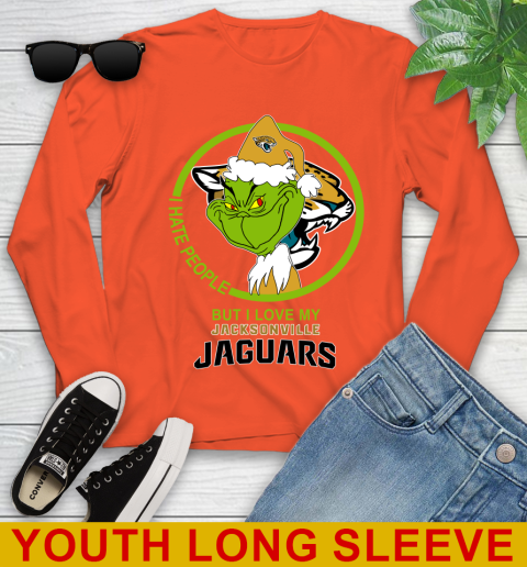 Jacksonville Jaguars NFL Christmas Grinch I Hate People But I Love My Favorite Football Team Youth Long Sleeve 4