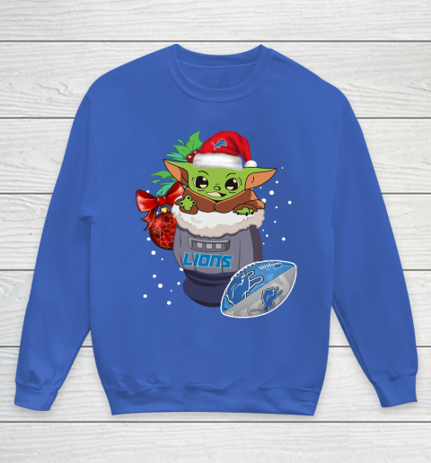 Detroit Lions Christmas Baby Yoda Star Wars Funny Happy NFL Youth Sweatshirt 8