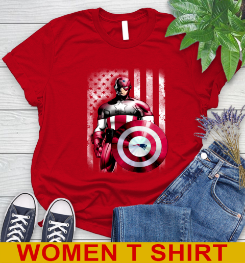 New England Patriots NFL Football Captain America Marvel Avengers American Flag Shirt Women's T-Shirt 11