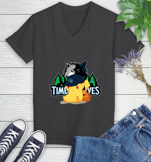 NBA Pikachu Basketball Sports Minnesota Timberwolves Women's V-Neck T-Shirt 8