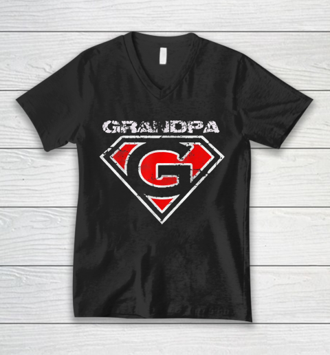 Grandpa Funny Gift Apparel  Grandpa Superhero Funny Gift Fathers Day V-Neck T-Shirt