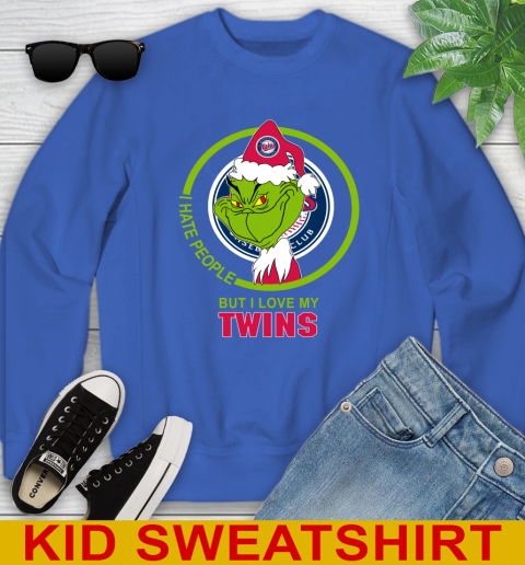 Minnesota Twins MLB Christmas Grinch I Hate People But I Love My Favorite Baseball Team Youth Sweatshirt 7