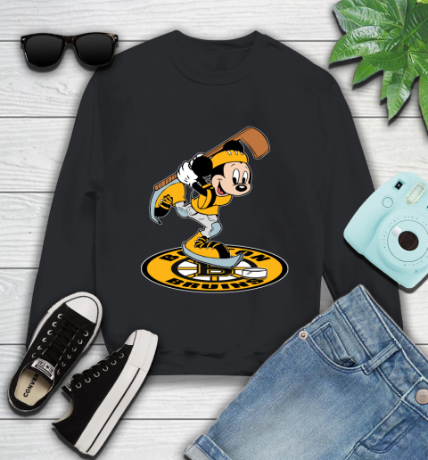 NHL Hockey Boston Bruins Cheerful Mickey Disney Shirt Youth Sweatshirt