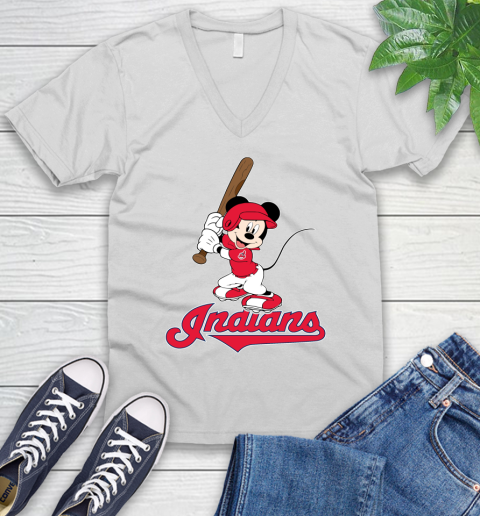 MLB Baseball Cleveland Indians Cheerful Mickey Mouse Shirt V-Neck T-Shirt 2