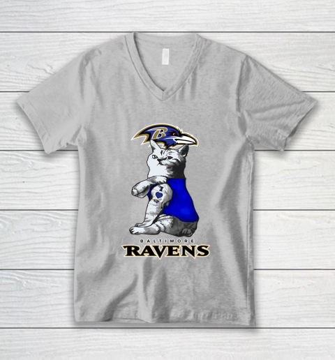 NFL Football My Cat Loves Baltimore Ravens V-Neck T-Shirt 3