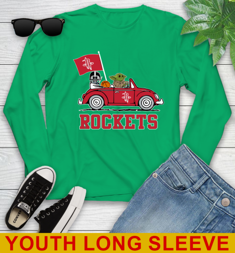 NBA Basketball Houston Rockets Darth Vader Baby Yoda Driving Star Wars Shirt Youth Long Sleeve 7