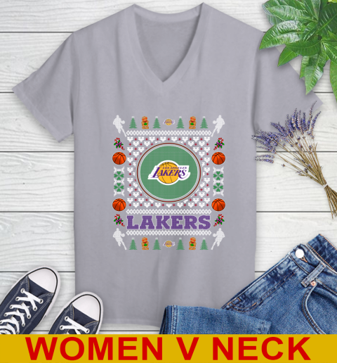 Los Angeles Lakers Merry Christmas NBA Basketball Loyal Fan Women's V-Neck T-Shirt 4