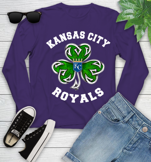MLB Kansas City Royals Three Leaf Clover St Patrick's Day Baseball Sports Youth Long Sleeve 4