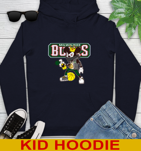 Milwaukee Bucks NBA Basketball Mickey Peace Sign Sports Youth Hoodie 4