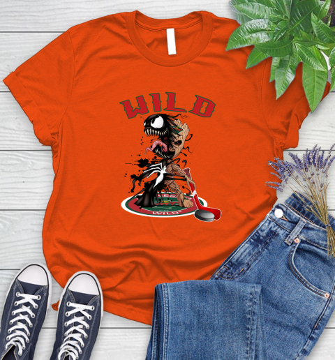 NHL Minnesota Wild Hockey Venom Groot Guardians Of The Galaxy Women's T-Shirt 4