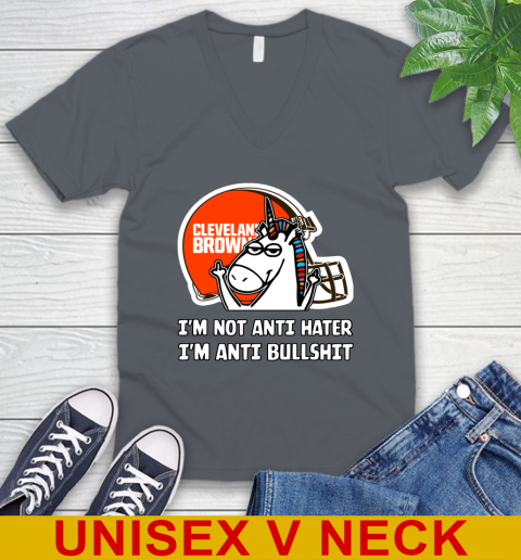 Cleveland Browns NFL Football Unicorn I'm Not Anti Hater I'm Anti Bullshit V-Neck T-Shirt 5