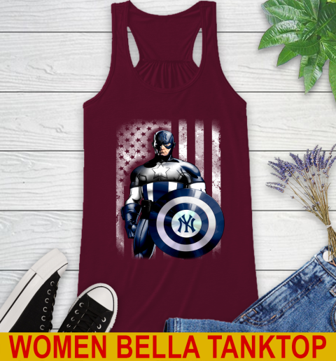 New York Yankees MLB Baseball Captain America Marvel Avengers American Flag Shirt Racerback Tank - Image 3