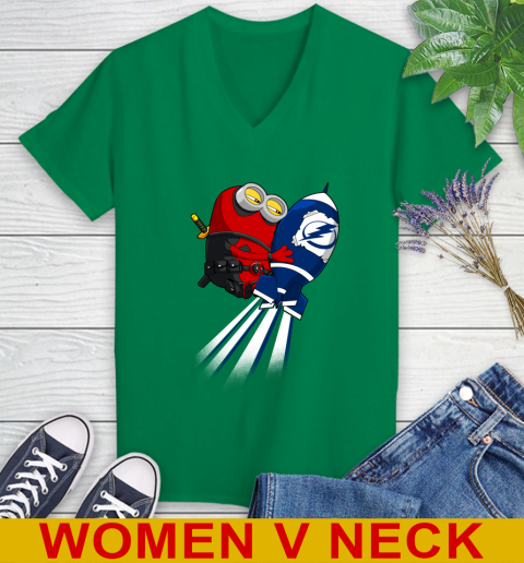 NHL Hockey Tampa Bay Lightning Deadpool Minion Marvel Shirt Women's V-Neck T-Shirt 5