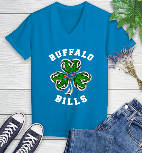 NFL Buffalo Bills Three Leaf Clover St Patrick's Day Football Sports Women's V-Neck T-Shirt 7