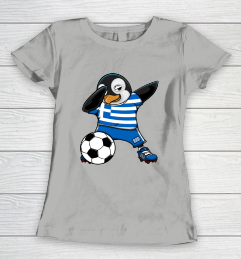 Dabbing Penguin Greece Soccer Fans Jersey Football Lovers Women's T-Shirt 8