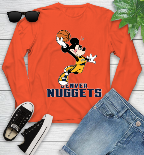NBA Basketball Denver Nuggets Cheerful Mickey Mouse Shirt Youth Long Sleeve 4