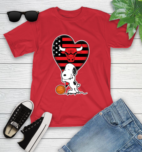 Chicago Bulls NBA Basketball The Peanuts Movie Adorable Snoopy Youth T-Shirt 10