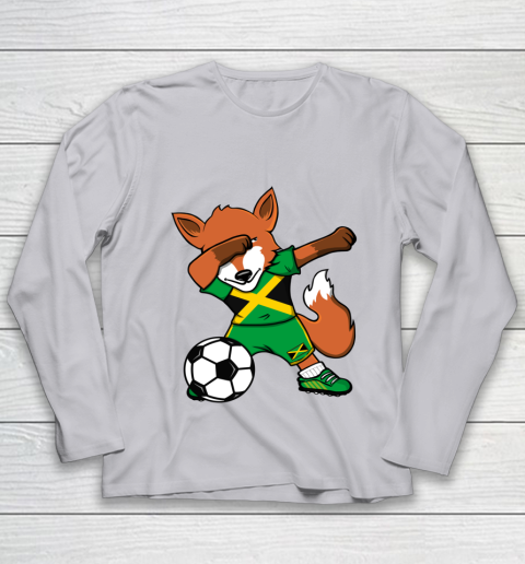 Dabbing Fox Jamaica Soccer Fans Jersey Jamaican Football Fan Youth Long Sleeve 5