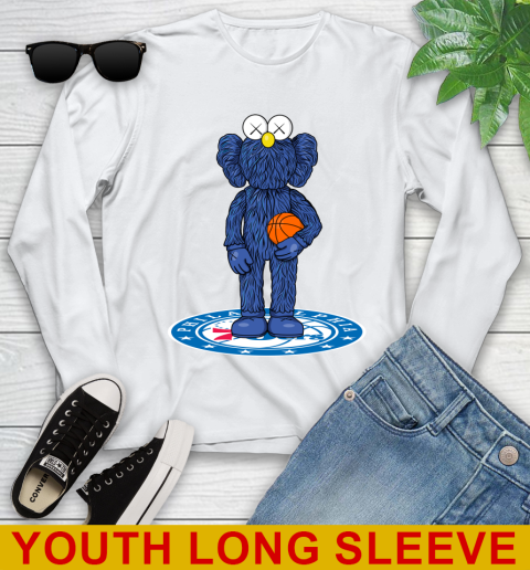 NBA Basketball Philadelphia 76ers Kaws Bff Blue Figure Shirt Youth Long Sleeve