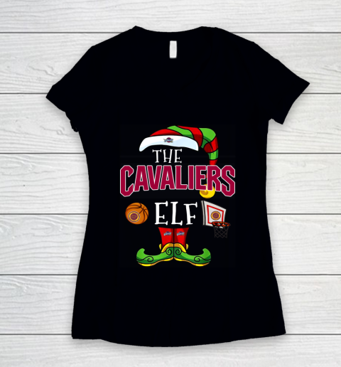 Cleveland Cavaliers Christmas ELF Funny NBA Women's V-Neck T-Shirt