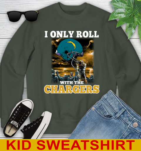 Los Angeles Chargers NFL Football I Only Roll With My Team Sports Youth Sweatshirt 8