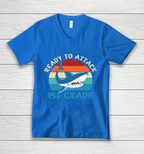Back To School Shirt Ready to attack 1st grade V-Neck T-Shirt 5
