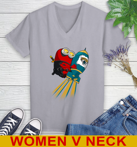 NFL Football Jacksonville Jaguars Deadpool Minion Marvel Shirt Women's V-Neck T-Shirt 4