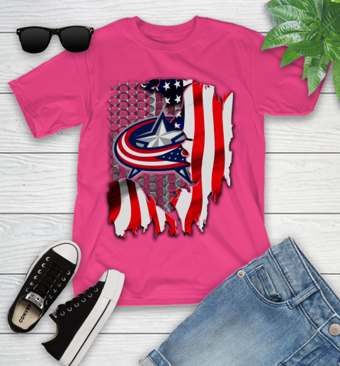 Columbus Blue Jackets NHL Hockey American Flag Youth T-Shirt - Image 12