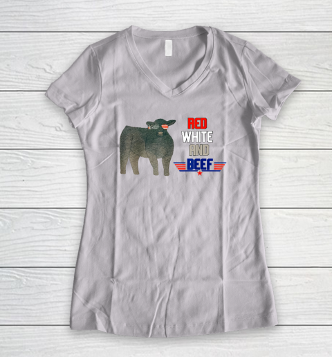 Red White And Beef Funny Women's V-Neck T-Shirt