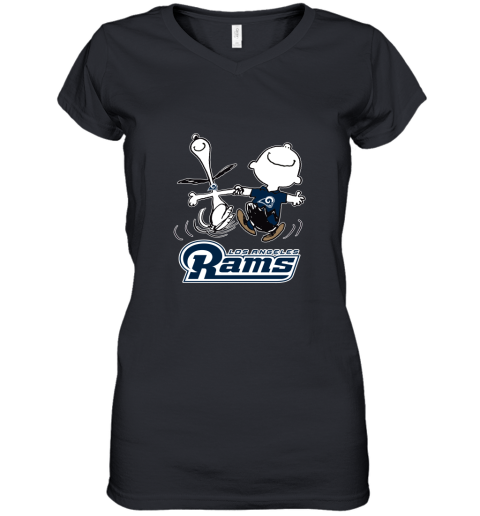Snoopy And Charlie Brown Happy Los Angeles Rams Fans Women's V-Neck T-Shirt