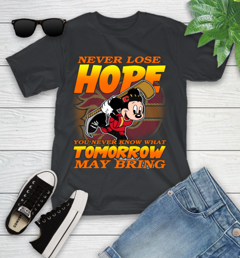 Calgary Flames NHL Hockey ootball Mickey Disney Never Lose Hope Youth T-Shirt