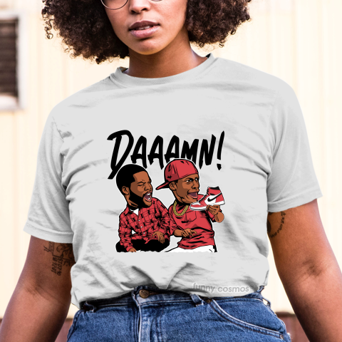 Air Jordan 1 SpidermanMatching Sneaker Shirt Daaamn Meme White And Red Sneaker White Tshirt